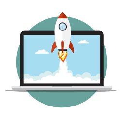Rocket fly out the laptop. Vector illustration